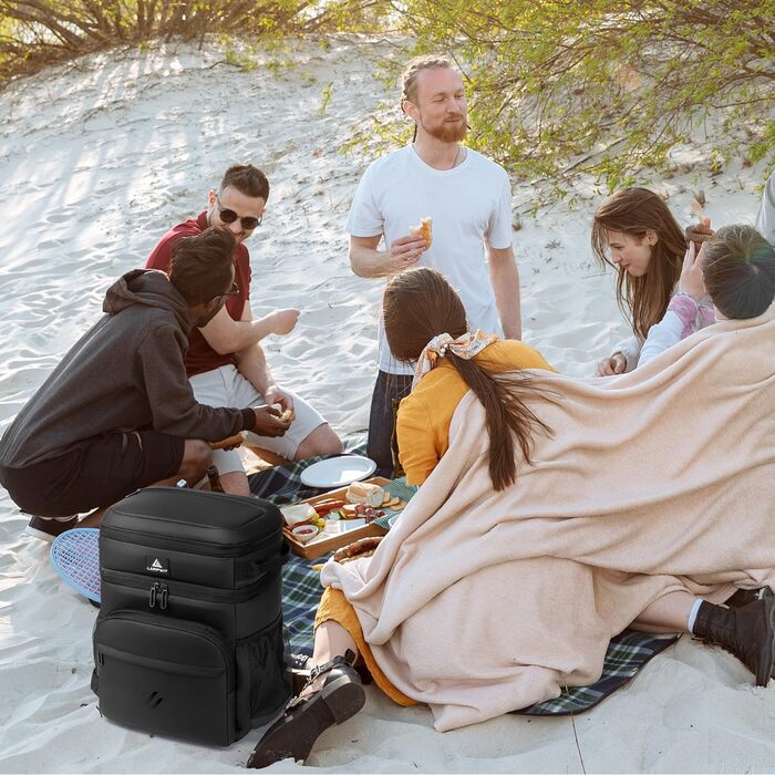 Рюкзак-холодильник Laripwit, 54 банки, термосумка-холодильник, великий ізольований двоярусний рюкзак з охолоджувальним відділенням для чоловіків та жінок - ідеально підходить для пікніків, подорожей, кемпінгу, тактичного використання та пляжів, 33 л - чор