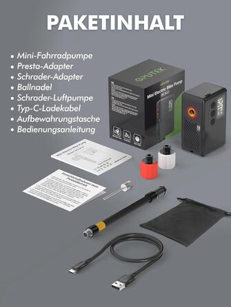 Велосипедний насос GPUTEK, міні-електричний, 71 x 30 x 43 мм, 120 psi, нержавіюча сталь, чорний