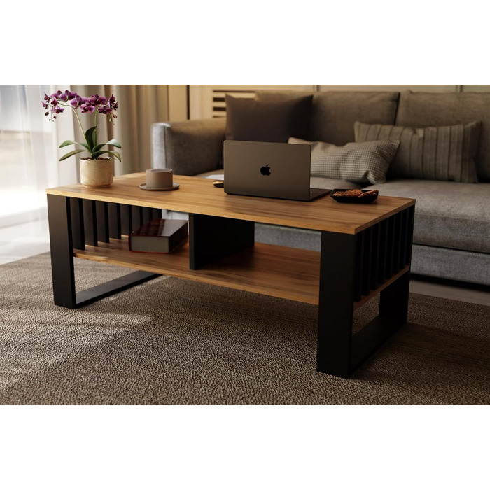 Журнальний столик Meble Pitus Сучасний стіл для вітальні Журнальний столик з місцем для зберігання 90 x 50 x 50 см Стіл для вітальні Меблі з рейковими елементами Вічний дуб