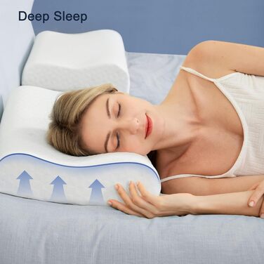 Подушка Winthome з піни з ефектом пам&39яті, подушка для шиї з високою та низькою фіксацією, подушка для шиї без клею, ергономічна подушка з чохлом, що прається, подушка для сну на спині, боці та животі (60x36x9/11 см)
