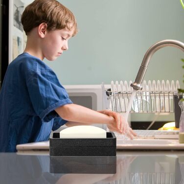 Двошарова знімна мильниця Luxspire, елегантна мильниця з текстурою гравію зі смоли, тримач мила, що швидко сохне, мильниця для кух