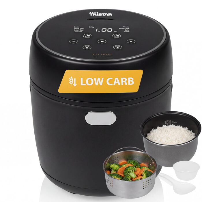 Цифровий рисовар Tristar з функцією Low-Carb, 8 автоматичних програм, об'єм 0,6 л, цифровий дисплей, легке очищення, RK-6238