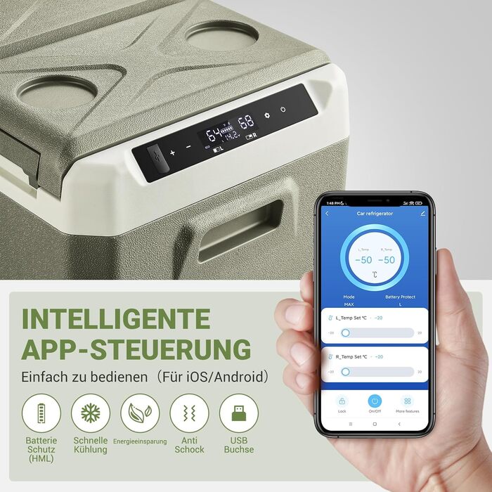 Компресор холодильної камери 40 л, автомобільна холодильна камера з управлінням APP, холодильна камера електрична -20C до 20C, 12/