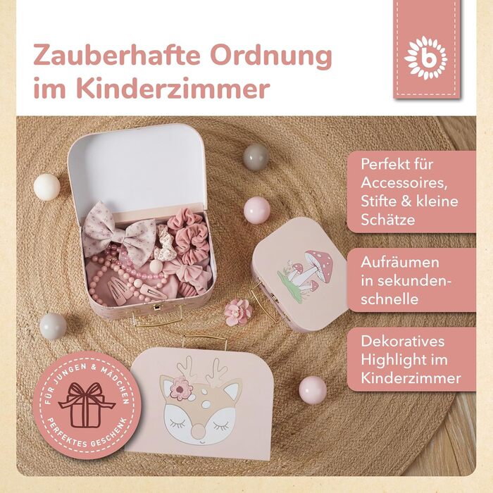 Дитячий набір валіз Bieco з 3 предметів &quotЕлла Мрійливі квіти&quot Картонні валізи Іграшкові валізи для дітей, декор для подорожей, рожевий