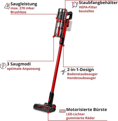 Акумуляторний стіковий пилосос Einhell TE-SV 18/270 Li BL-Solo