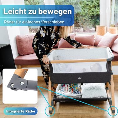 Дитяче ліжечко DROMADER 3-в-1 - Дитяче ліжечко, шезлонг, дорожнє ліжечко з матрацом, 0-6 місяців, макс. 9 кг - Колиска з 7 регулюваннями висоти, функція гойдання, дихаюча сітка - сумка для перенесення