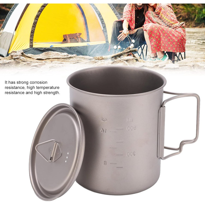 Титанова кружка FOUF, 750 мл, настінна ізольована кружка для кемпінгу, кемпінгова кружка зі складними ручками та кришкою, дизайн з нержавіючої сталі, портативна титанова кемпінгова каструля для кемпінгу, піших прогулянок та походів на природі