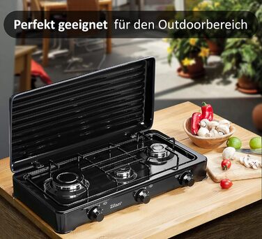 Газова плита Zilan 3 конфорки 30/50 мбар підходить Кемпінгова піч Варильна поверхня Газова плита Газова варильна поверхня Газ пропан Знімна кришка 3 Фламміг Кабуретка