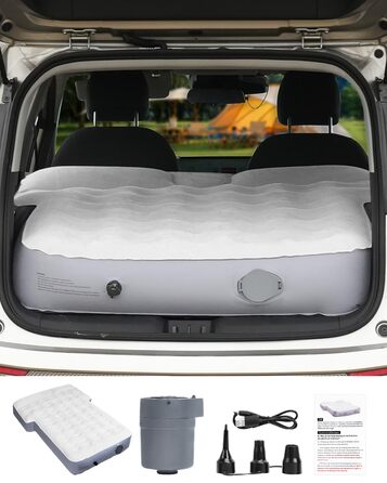 Надувний автомобільний матрац, матрац для позашляховика в багажник автомобіля, з ПВХ-флоком, портативний, універсальний з подушкою та вбудованим насосом для подорожей, універсалів, кемпінгу