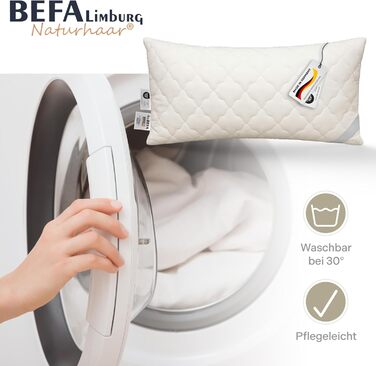 Подушка BEFA NATUR з верблюжої шерсті 40x80 см, наповнювач 100 верблюжа шерсть, бавовняний чохол, Oeko-TEX клас 1, виготовлена в Німеччині, гіпоалергенна