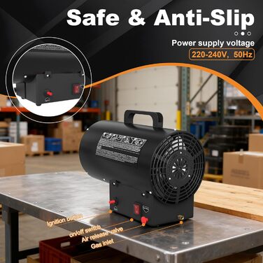 Газовий пропановий обігрівач, 15 кВт, портативний газовий обігрівач з п&39єзорозпалом, професійний повітродув гарячого повітря (клас захисту IPX4) для будівельних майданчиків, майстерень, гаражів та складів
