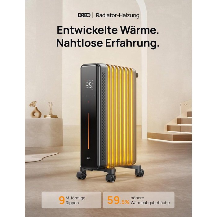 Енергозберігаючий масляний радіатор Dreo, електричний обігрівач потужністю 2000 Вт з 9 ребрами, 3 налаштування нагріву, 4 режими, 24-годинний таймер, захист від перегріву та перекидання, тихий електричний радіатор з термостатом, OH521
