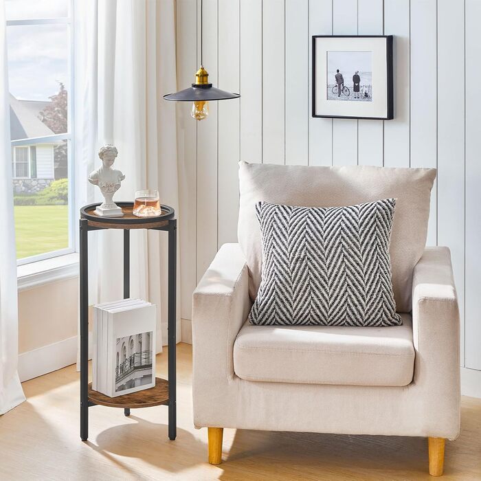 Журнальний столик HOOBRO, маленький столик, 2-ярусний круглий журнальний столик, столик-диван, столик для напоїв, для невеликих приміщень, вітальні, спальні, вінтажний коричневий та чорний EBF167BZ01