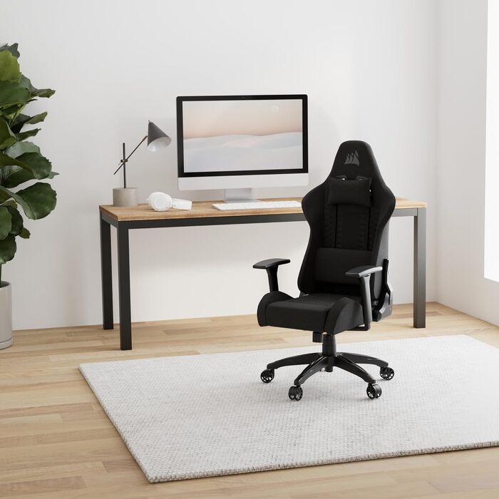 Ігрове крісло Corsair TC100 Relaxed Тканина Дизайн у стилі гонок Поперекова підтримка Знімна подушка для шиї з піни з ефектом пам&39яті Регульовані підлокітники Чорний колір, легована сталь, чорний колір