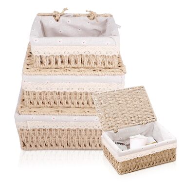 Кошик для зберігання з кришкою, комплект з 3 шт. , плетений кошик ручної роботи з кришкою з екологічного матеріалу для ванної кімнати та вітальні, 3 розміри (хакі) Aa-01