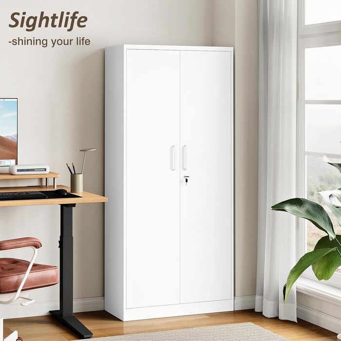 Шафа для документів, шафа для зберігання із замком, сталева шафа, сталева шафка, багатоцільова шафа, металева шафа з 2 дверима для офісу, дому, гаража, спортзалу, школи, 170x78x39 см, білий