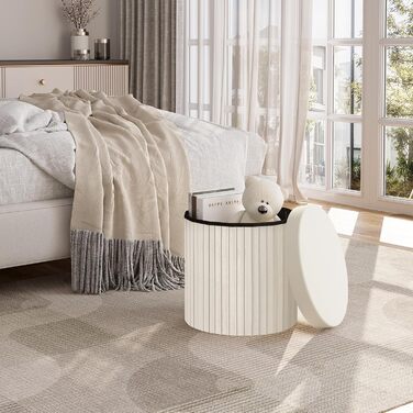 Круглий стілець WOLTU, пуф для зберігання з кришкою, м&39яка скриня для зберігання, складаний, м&39яка скриня для зберігання, виготовлена з оксамитового МДФ, 38xВ36 см, кремовий 38Г x 38Ш x 36В см