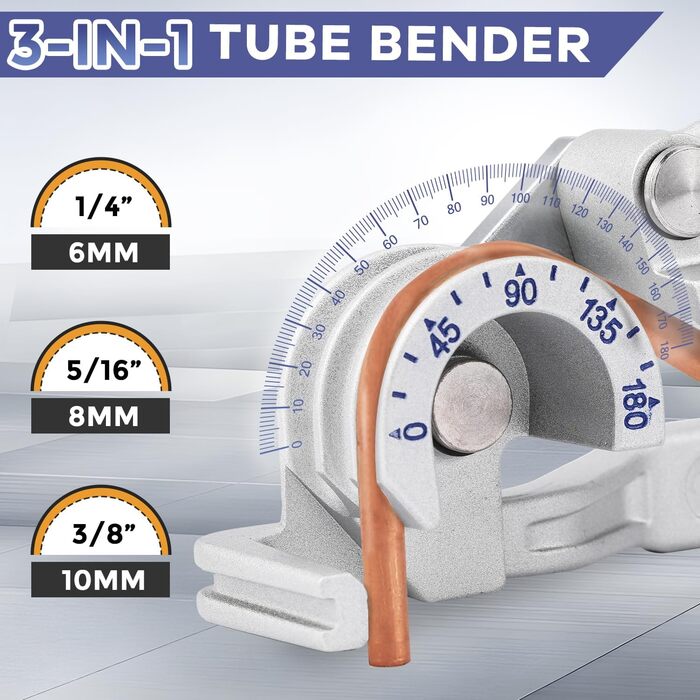 В 1 Ручний трубогиб 1/4' 5/16' 3/8' Інструмент для згинання труб 0-180 градусів Інструмент для згинання мідних, латунних, алюмінієвих та м'яких металевих труб 1/4''5/16''3/8'', 3