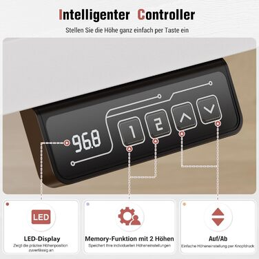 Стіл з регульованою висотою 180 x 80 см, стіл з електричним регулюванням висоти та функцією пам&39яті, ігровий стіл, регульований стіл, комп&39ютерний стіл для офісу, стіл для роботи стоячи, білий 180 x 80 см