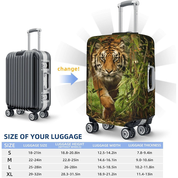 Чохол для валізи Tiger, міцний захист, підходить для багажу розміром 45.7 - 81.3 см, малий, Чорний