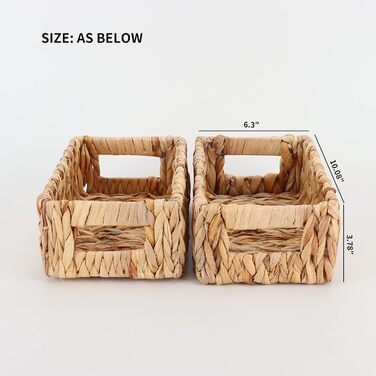 Плетені кошики-органайзери YAHUAN з водяного гіацинта, прямокутні кошики з верби з інтегрованими ручками, невеликі кошики для зберігання на полицях, кухня, косметика, туалетний папір (водяний гіацинт, 2 шт.)