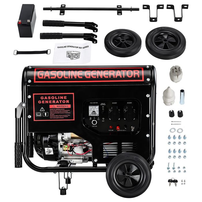 Бензиновий генератор, аварійне живлення, тихий, 12 к.с., 274 куб.см, максимальна потужність 5500 Вт, безперервна потужність 3500 Вт, функція AVR, 4-тактний двигун, бак 15 л, 2 x 230 В, захист від низького рівня оливи, з електростартером