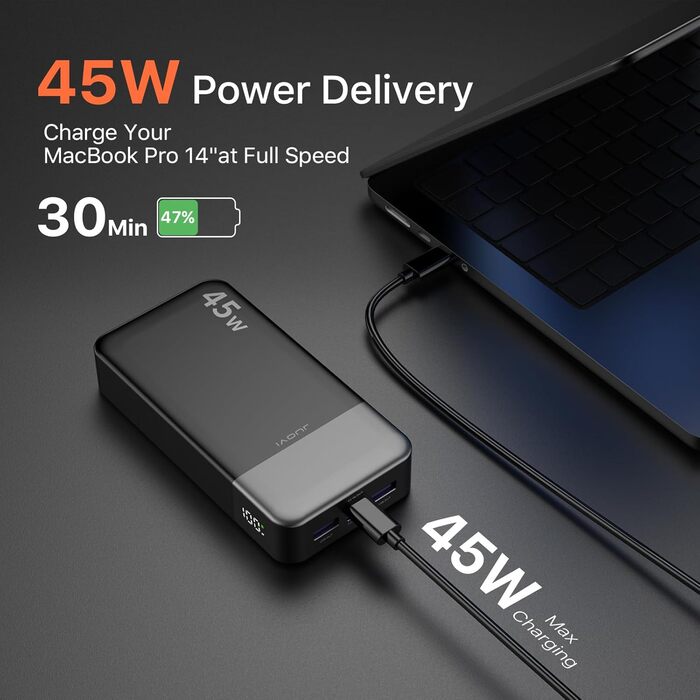 Чорний), 20000mAh 45W Portable Charger, PD3.0 QC4.0 Fast Charging 4-Port with LED Display, Battery Pack Charger Portable for MacBook, iPhone 15 14 13 Pro Samsung S23 S22 (