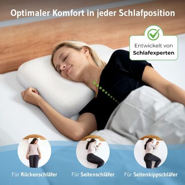 Подушка для шиї Third of Life Liora, ергономічна подушка з піни з ефектом пам&39яті, подушка для сну на боці 48x37x10,5 см із захистом від алергії, подушка для підтримки шиї з вигином плеча, біла