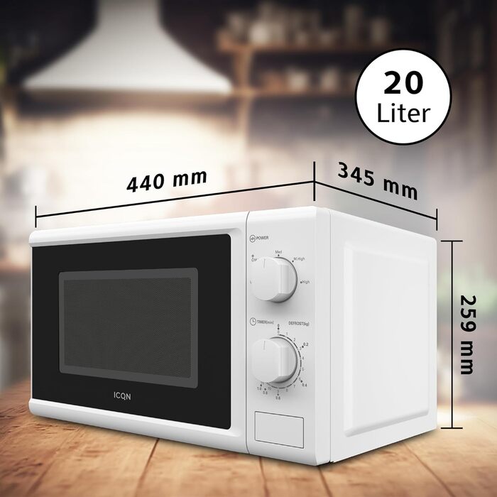 Мікрохвильова піч Solo, варильна камера 20 л, 5 рівнів потужності, компактна мікрохвильова піч, білий, з таймером, механічний