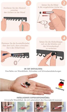 Ключниця сучасна, ключниця настінна, вішалка для ключів з 10 гачками, гачок для ключів, ключниця чорна, ключниця настінна, настінн