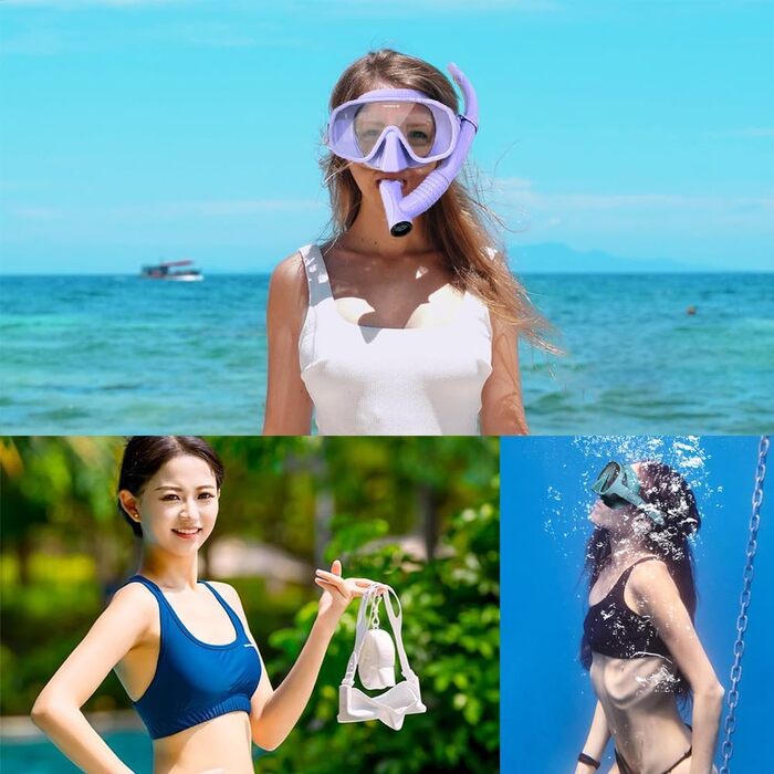 Маска для дайвінгу з трубкою, комплект для дорослої трубки з двошаровим силіконовим обідком із захистом від запотівання та протікання, комплект для підводного плавання, панорамна маска 180, ідеально підходить для підводного плавання та дайвінгу, темно-син