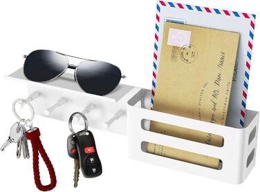 Ключниця з полицею, металева ключниця настінна з 5 гачками для ключів біла настінний органайзер для пошти ключниця для зберігання