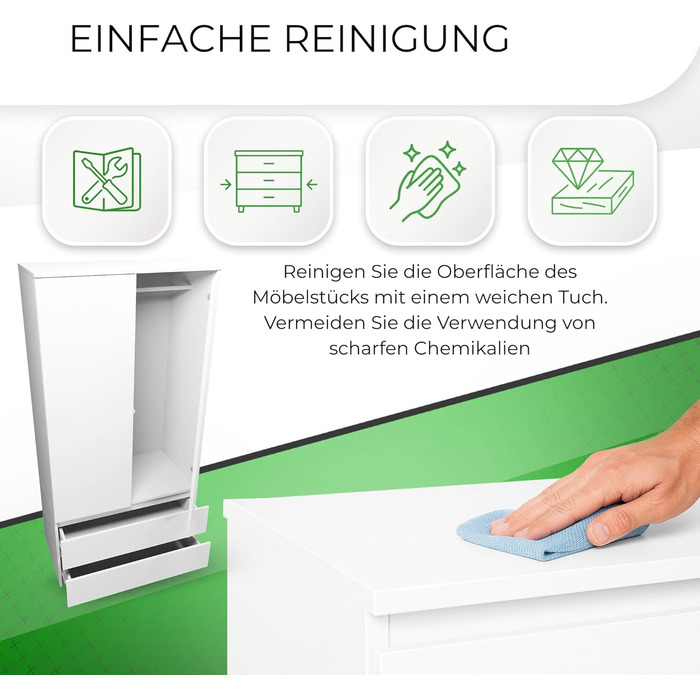 Шафа CDF Біла, ширина 90 см, дитяча кімната, спальня, 2 шухляди, 2-дверна шафа, сучасний вигляд, все для складання, одяг, іграшки