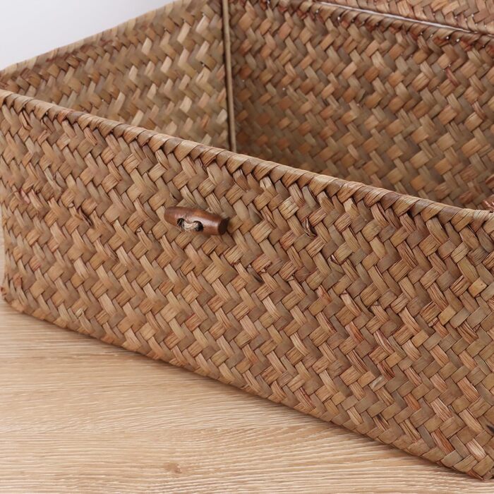 Кошики FEILANDUO з вербовими полицями та кришкою, з морської трави, кошик для зберігання, контейнер, прямокутний, ручної роботи, для полиць, столу, домашнього органайзера (кавовий, великий)