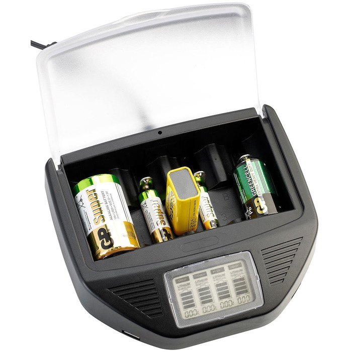 Зарядний пристрій для лужних акумуляторів tka Kbele Akkutechnik універсальний швидкий зарядний пристрій, 2 USB-порти для літій-іонних/нікель-кадмієвих/нікель-металгідридних/9-вольтових блочних акумуляторів (для лужних акумуляторів, універсальний зарядний 