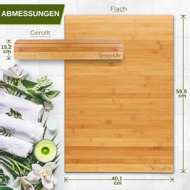 Бамбуковий килимок SereneLife, 60x40 см, нековзний дерев&39яний килимок для ванної, складний та стійкий до цвілі, швидковисихаючий, для спа, йоги, масажу, дому та відпочинку, згортається та складається