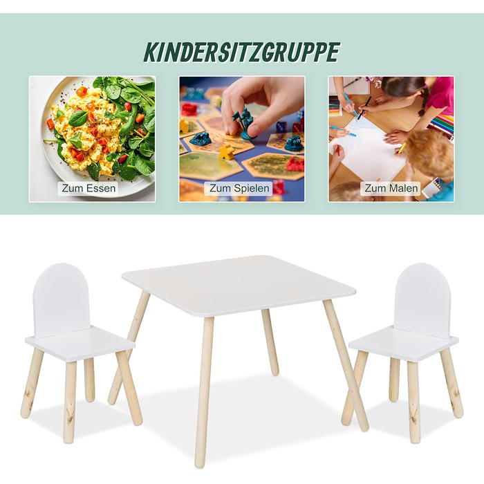 Дитячий комплект меблів Relaxdays, 3 предмети, дитячий стіл з 2 стільцями, для дівчаток та хлопчиків, зона відпочинку для дитячої кімнати, білий/натуральний