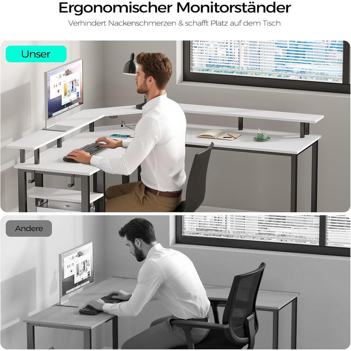 Г-подібний комп&39ютерний стіл Rolanstar з RGB-підсвічуванням та розетками, двосторонній кутовий ігровий стіл з місцем для зберігання та 2 гачками, комп&39ютерний стіл для офісу, кабінету, спальні (білий, 137 см) Білий 137 x 137 x 87 см