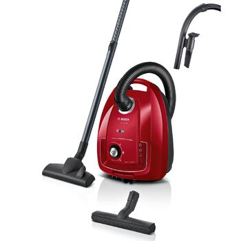 Пилосос із мішком Bosch Serie 4 BGD38RD1H, 600 Вт, червоний висока потужність всмоктування, гігієнічний фільтр, насадка для паркету та щілин, гарантія на двигун 10 років