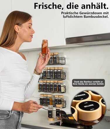 Настінна підставка для спецій Deco haus (свердління не потрібне) З 24 БАНКАМИ ДЛЯ СПЕЦІЙ ТА ЕТИКЕТКАМИ - Підвісна підставка для спецій, набір з 4 шт. - Настінний тримач для спецій - Клейкі підставки для спецій для дверцят шаф - Органайзер для підставок дл