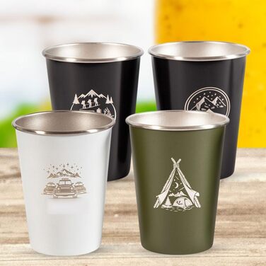 Набір з 4 кемпінгових чашок з нержавіючої сталі об&39ємом 500 мл, для походів та подорожей на природі, нержавіюча сталь 304, штабельовані, легкі, з сумкою для зберігання