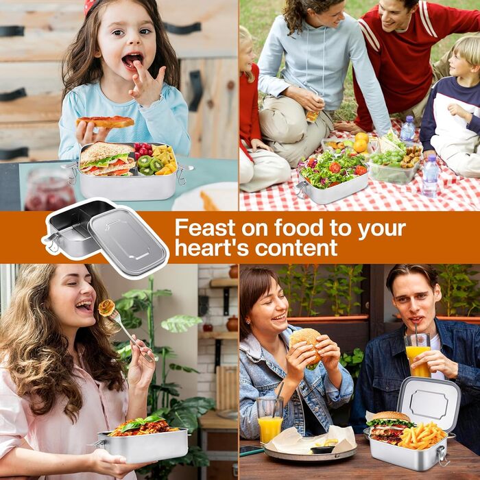 Ланчбокс з нержавіючої сталі 1200 мл - металевий контейнер для їжі з двома відділеннями та силіконовою прокладкою, герметичний, без BPA - для дорослих та дітей