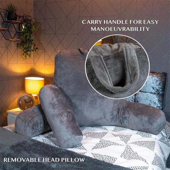 Подушка для читання Aidapt XL зі знімним підголівником, підлокітниками, поперековою опорою, чохлом, який можна прати, 2 кишенями, ручкою для перенесення, подрібненим пінополіуретаном, ідеально підходить для ліжка, ігор, перегляду телевізора або відпочинку