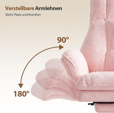 Ергономічне офісне крісло, крісло керівника, ігрове крісло з підставкою для ніг та регульованою на 135 спинкою, обертове крісло зі складними підлокітниками, крісло з високою спинкою з флісової тканини рожевий