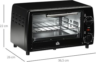 Міні-духовка HOMCOM 10 літрів 750 Вт маленька електрична духовка з температурою до 230 C Таймер на 60 хвилин Деко і решітка 36,5x26x22 см Чорний