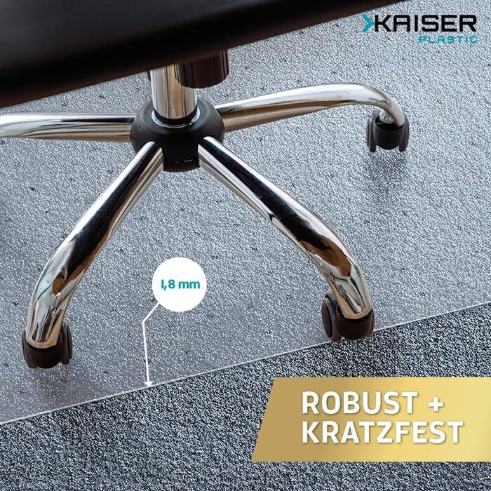 Килимок для стільця KAISER PLASTIC з полікарбонату, Виготовлено в Німеччині, для килимових покриттів, 90 x 120 см, Прозорий, Класичний