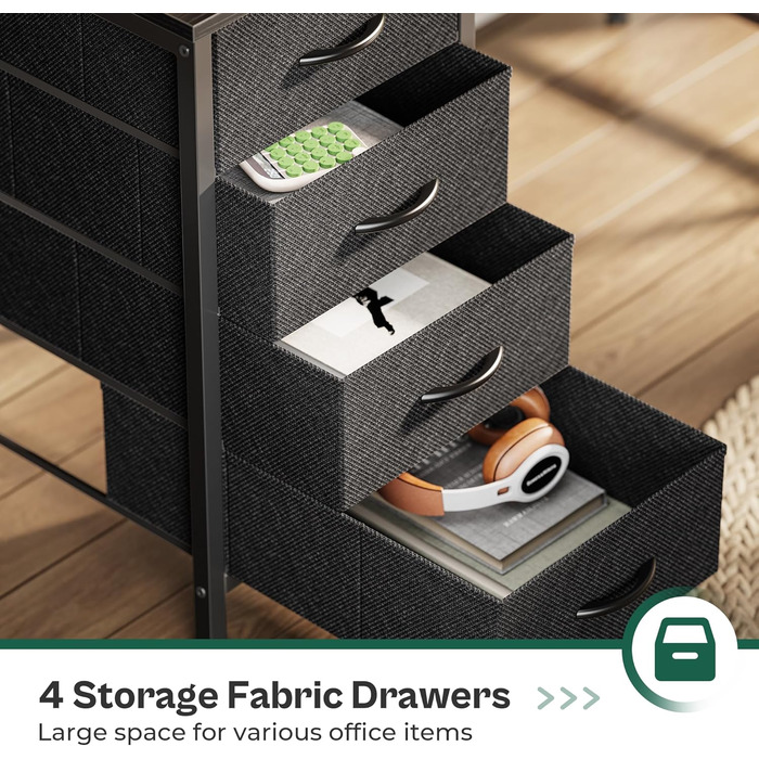 Комп&39ютерний стіл Huuger 119 см з розетками та світлодіодним підсвічуванням, ігровий стіл з 4 шухлядами, офісний стіл з підставкою для монітора, студійний стіл для дому та офісу, 119 см, чорний