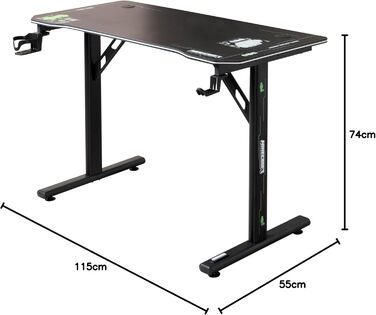 Оригінальний стіл Minecraft, ігровий стіл з підсклянником та гачком для навушників, чорний