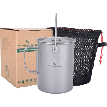 Безмежна подорож Титанова підвісна чашка 900 мл зі складною ручкою Відкритий кемпінг Туристичний горщик для приготування їжі Ультр