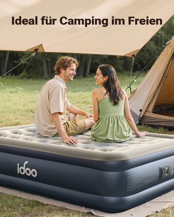 Самонадувальний надувний матрац, надувне ліжко для 2 осіб, надувний матрац, гостьове ліжко з електричним повітряним насосом, швидке надування за 3 хвилини для кемпінгу, 152x203x46 см, сірий, 2 особи (152x203x46 см)